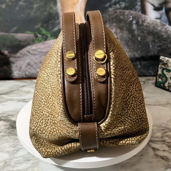 BORBONESE Handbag Global Pattern Beige Suede x Leather - Picture 8 of 17